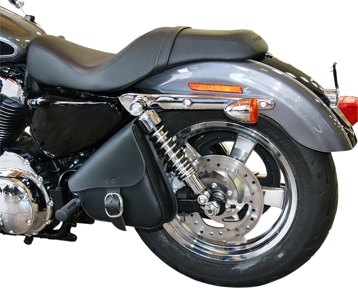 Leather Swingarm Bag - Black with Chrome Buckle - Image 2