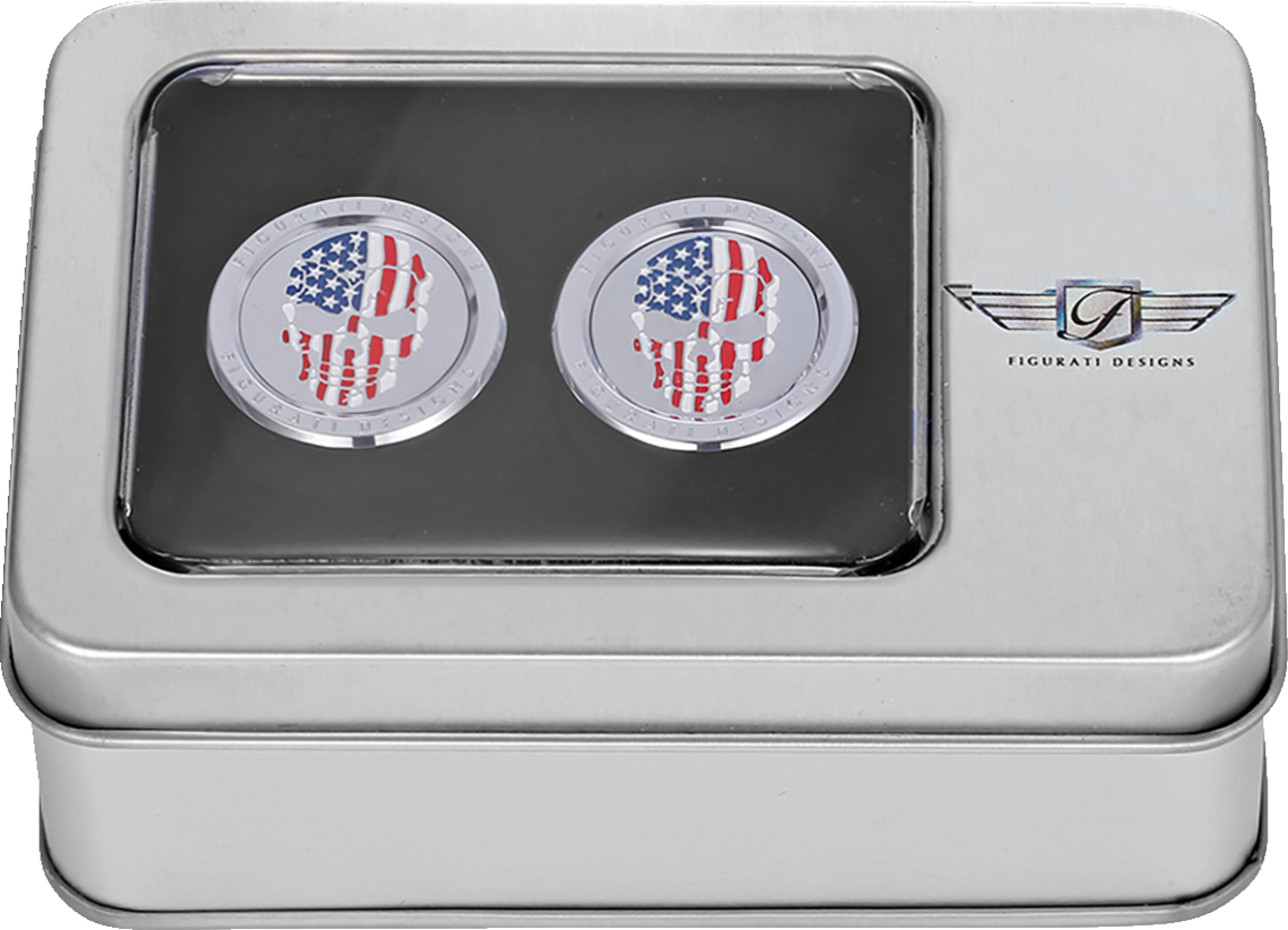 Docking Hardware Covers - Red/White/Blue American Flag Skull - Stainless Steel - Image 3