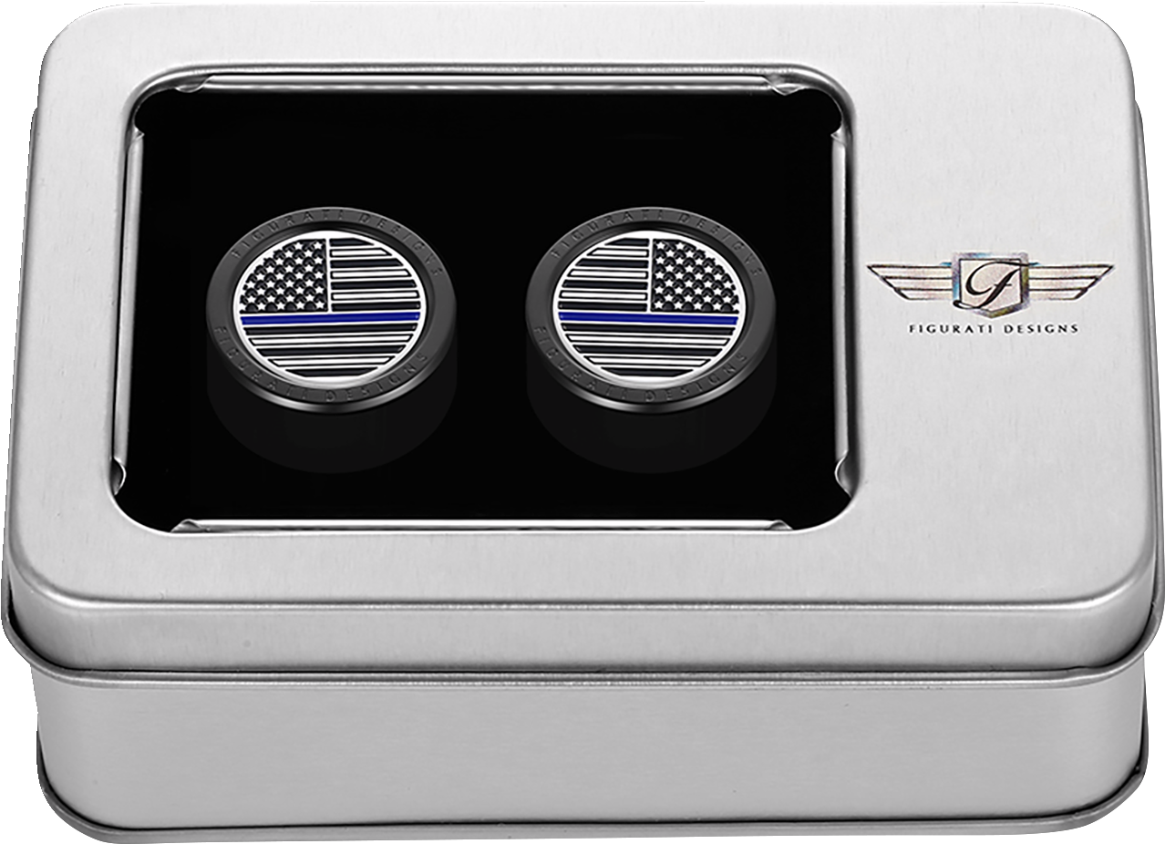 Docking Hardware Covers - American Flag - Blue Line - Short - Black