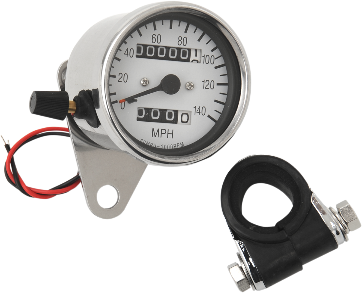 2.4" MPH Mini LED Mechanical Speedometer/Indicators/Trip - Chrome Housing - White Face - 2:1