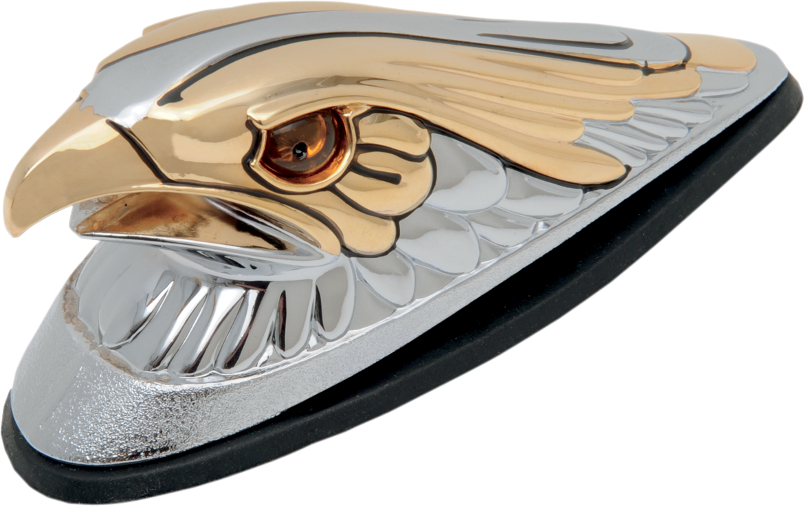 Gold Eagle Head with Lights - Amber Eyes - Large - Chrome