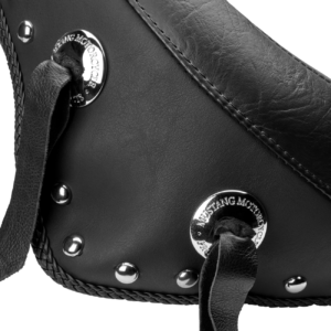 Wide Solo Seat - With Backrest - Black - Studded w /Concho - FLST/FXST '00-'06