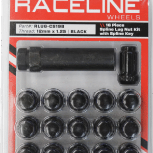 Lug Nuts - Spline Socket - 12 mm x 1.25" - with Spline Key - Black - 16 Pack
