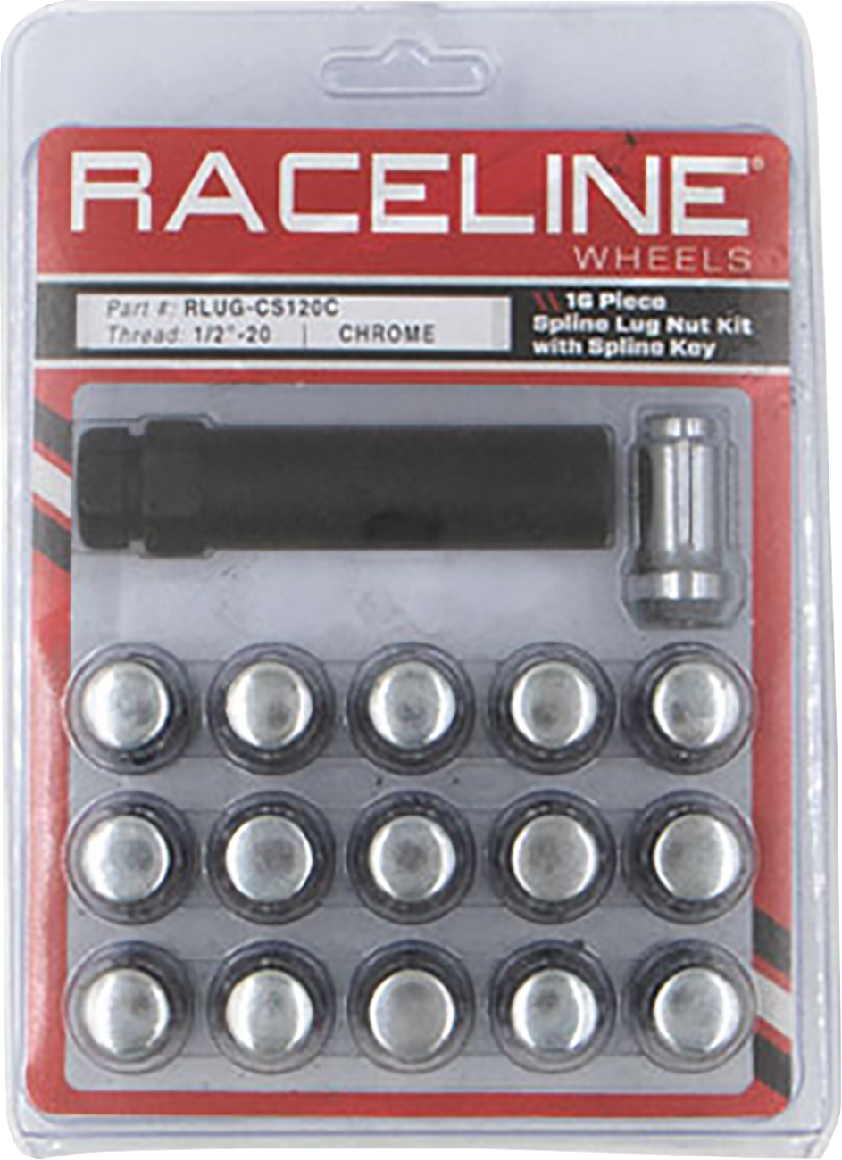 Lug Nuts - Spline Socket - 1/2"-20 - with Spline Key - Chrome - 16 Pack