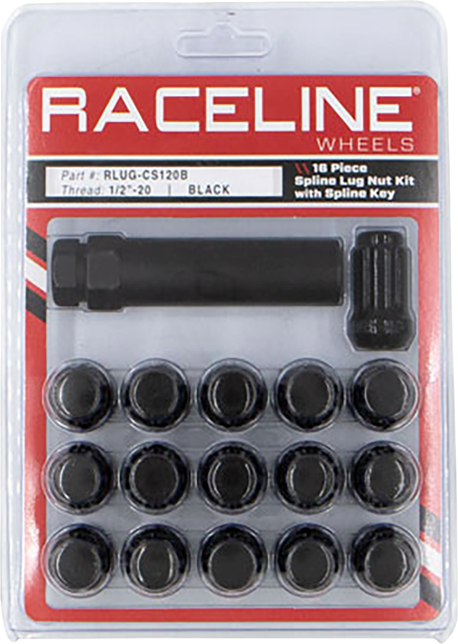 Lug Nuts - Spline Socket - 1/2"-20 - with Spline Key - Black - 16 Pack