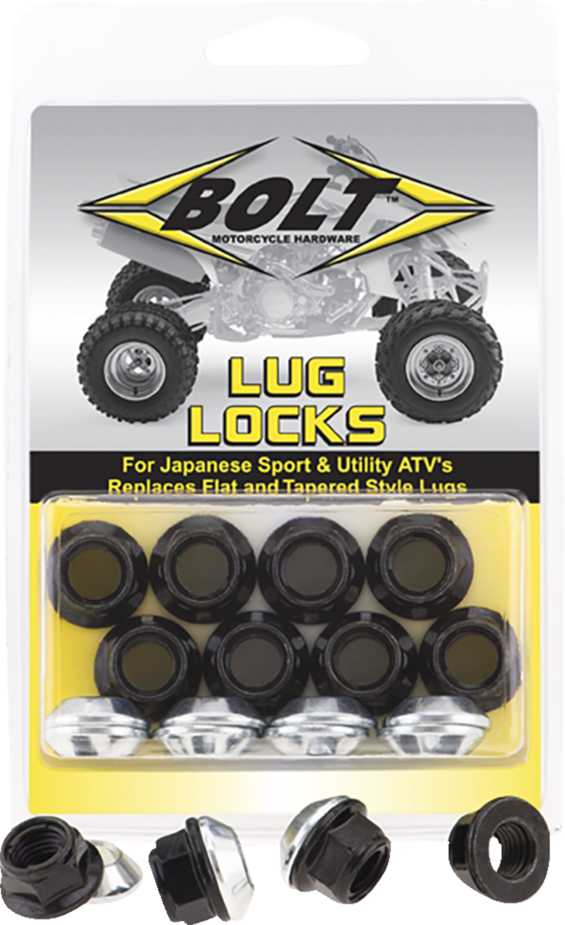 Flange Lug Nut - Locking - Black - 8-Pack