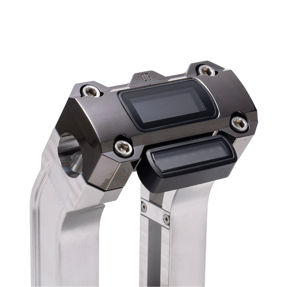 OG Aluminum 2 inch Straight Risers with Black Chrome Digital Gauge Cut Out Top Clamp