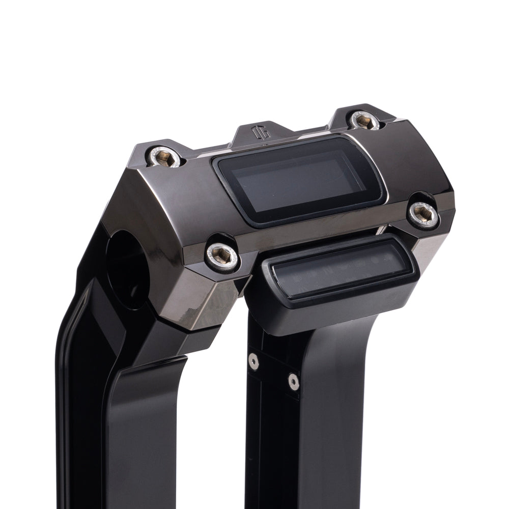 OG Black 2 inch Straight Risers with Black Chrome Digital Gauge Cut Out Top Clamp