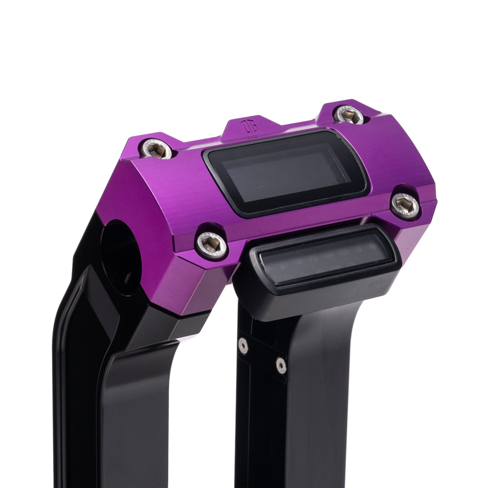 OG Black 2 inch Straight Risers with Purple Digital Gauge Cut Out Top Clamp