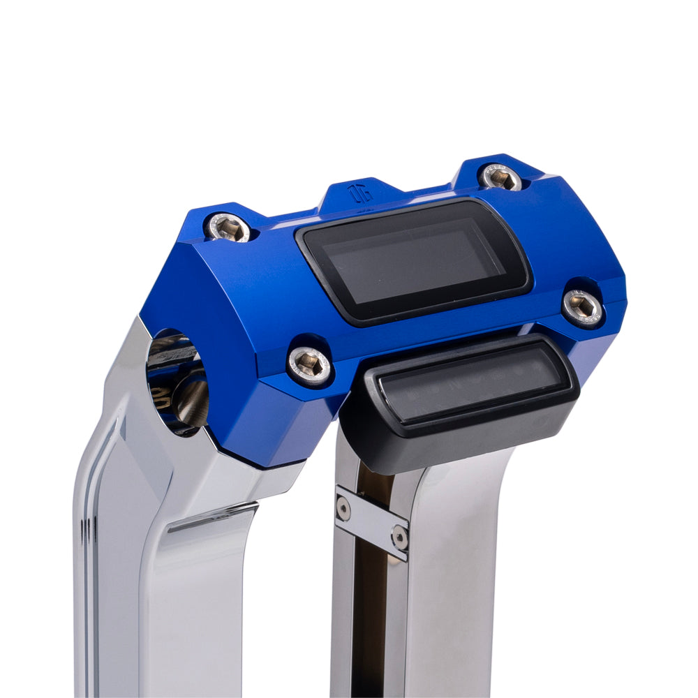 OG Chrome 2 inch Straight Risers with Blue Digital Gauge Cut Out Top Clamp