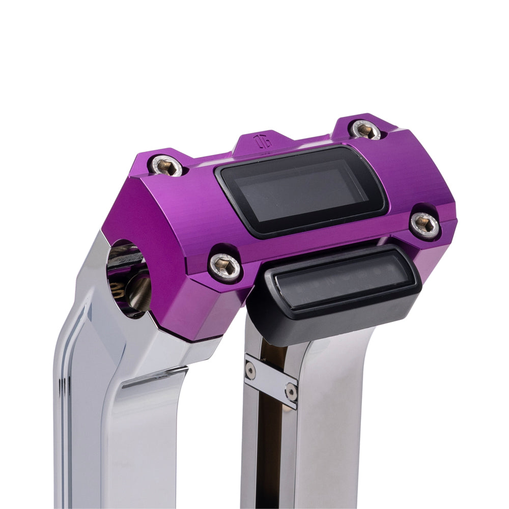 OG Chrome 2 inch Straight Risers with Purple Digital Gauge Cut Out Top Clamp